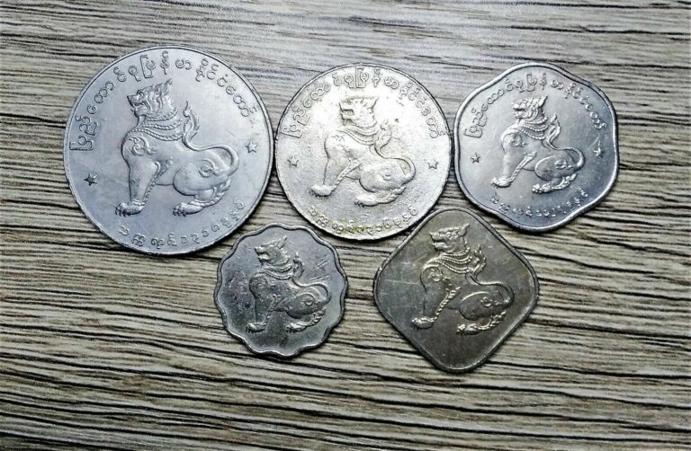 Read more about the article Myanmar (Burma) – 1952 – 1965 –  5 PYAS – 1 KYAT – XF/AU – set of 5  mixed coins