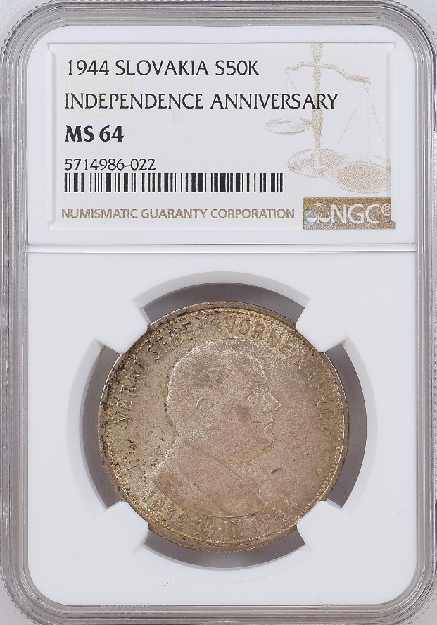 Read more about the article 1944 Slovakia S50K NGC MS 64  Independence Anniversary Witter Coin