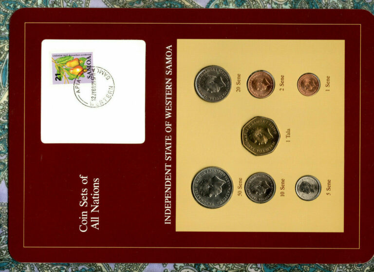 Read more about the article Coin Sets of All Nations W. Samoa w/card UNC 1 2 5 10 20 50 Sene 1974 Tala 1984