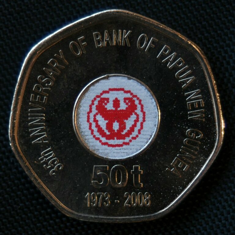 Read more about the article Papua New Guinea 2008 35th Anniversary Bank PNG Fifty Toea 50t UNC coloured Coin