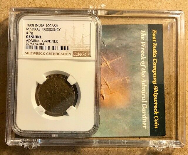 Read more about the article 1808 ADMIRAL GARDNER Shipwreck NGC Certified 10 Cash Coin and Story in Clear Box