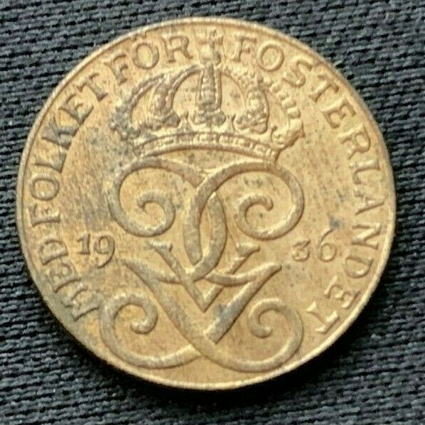 Read more about the article 1936 Sweden 1 Ore Coin UNC    Bronze World Coin     #C363