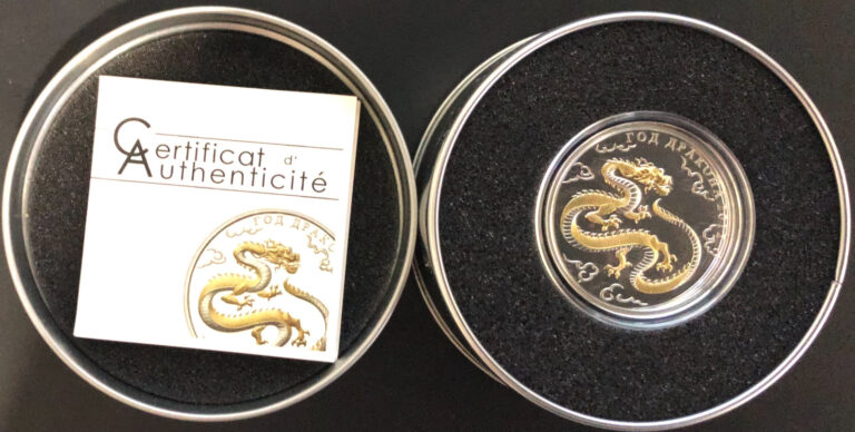 Read more about the article Togo Silver Coin 1000 Francs 2012 Year Of The Dragon+Certificate+Box