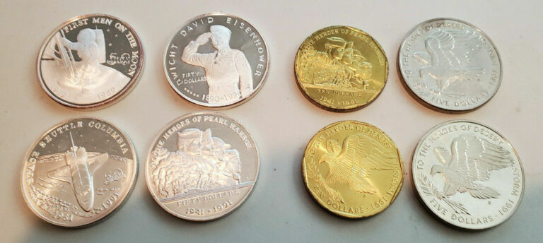 Read more about the article 4 Marshall Islands $50   Large .999 Silver Coins  2 $10 and 2 $5 coins