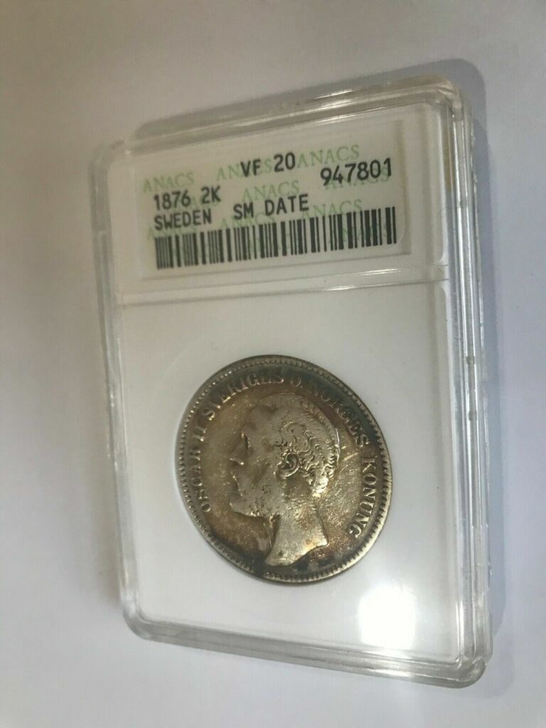 Read more about the article 1876 Sweden Silver 2 Kr ANACS VF 20