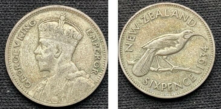 Read more about the article 1934 New Zealand 6 Pence Coin   .500 Silver    ASW .0455 	D149