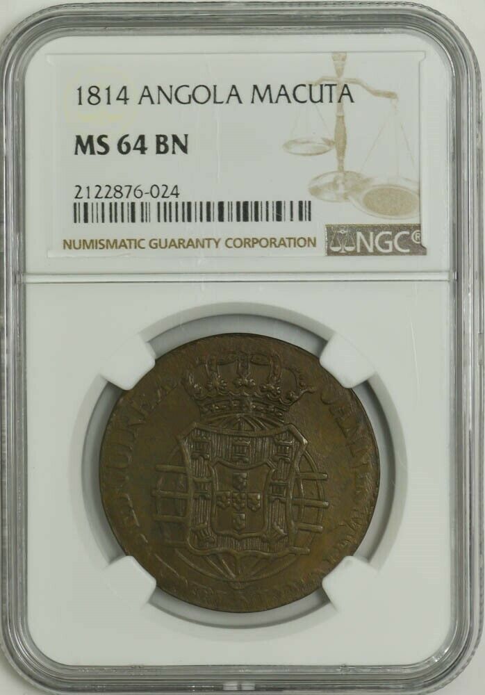 Read more about the article 1814 Angola Macuta MS64 BN NGC 945132-21
