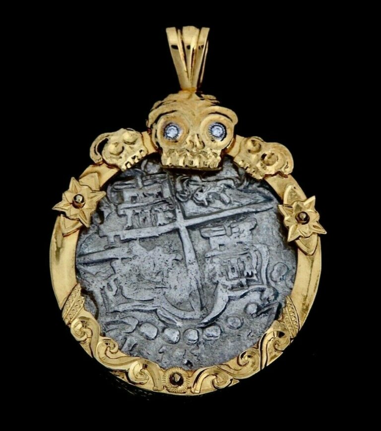 Read more about the article ATOCHA Shipwreck Coin Dated 1621 Grade One+ 8 Reales 22K Gold Bezel ~Atochas.com