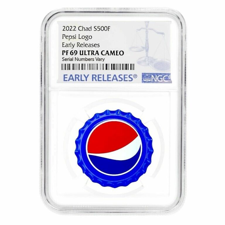 Read more about the article 2022 Chad 6 gram Pepsi Bottle Cap Proof Silver Coin NGC PF 69 ER (White Core)