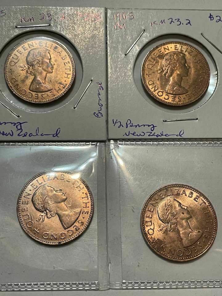 Read more about the article NEW ZEALAND 1965 1/2 PENNY  KM23.2  BR UNC  BRONZE  FREE USA SHIPPING