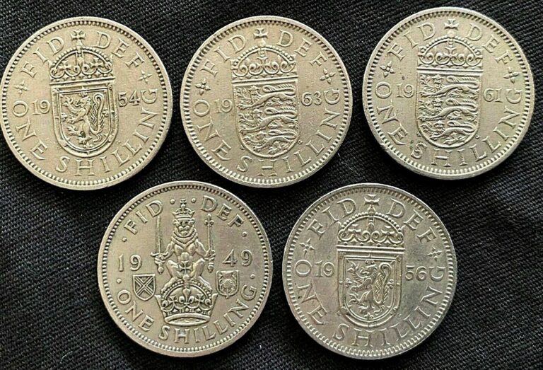 Read more about the article (5) United Kingdom “1 Shilling” 1949-1963 Great Britain UK Copper Nickel Coins
