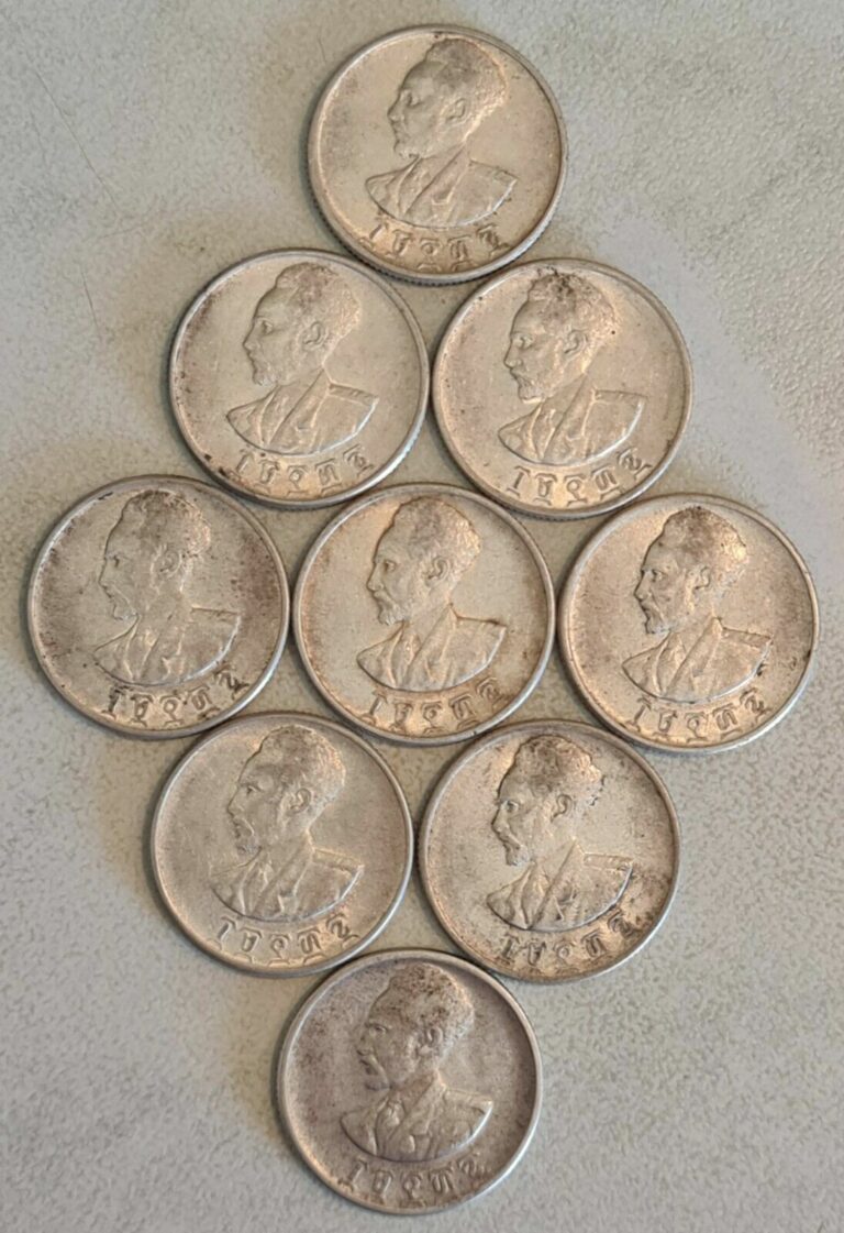 Read more about the article ETHIOPIA / EE1936(1943-1944) 50 Cents (Hamsa Santeem) Lot of 9 Coins !!