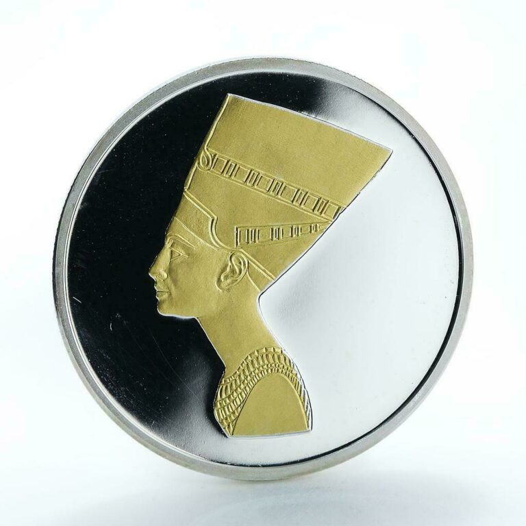 Read more about the article Cambodia 3000 riels Ancient Egyptian Queen Nefertiti silver gilded coin 2006