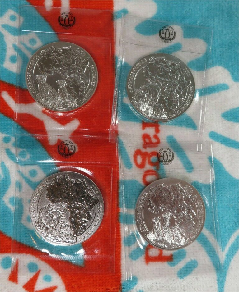 Read more about the article 4 – Rwanda Wildlife 1 oz .999 Silver Coins Sealed Cheetah Buffalo Meerkat Hippo
