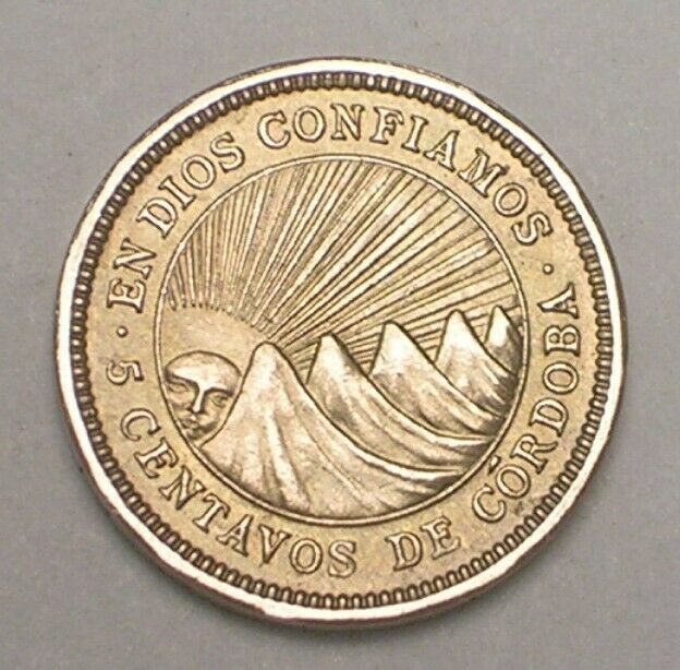 Read more about the article 1965 Nicaragua Nicaraguan 5 Centavos Cordoba Sun Hills Coin XF