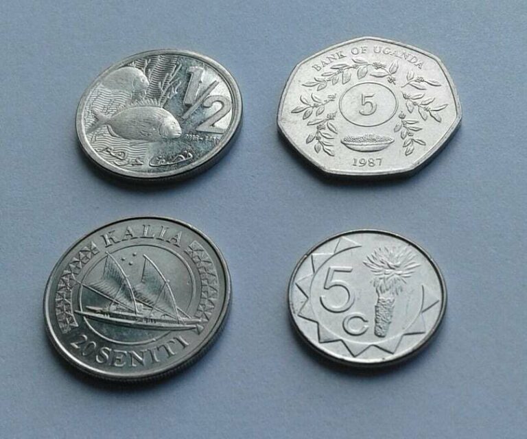 Read more about the article Africa 4 Diff. Coins (Tonga 20 C  Morocco 1/2 dh  Uganda 5 Sh  Namibia 5C) UNC