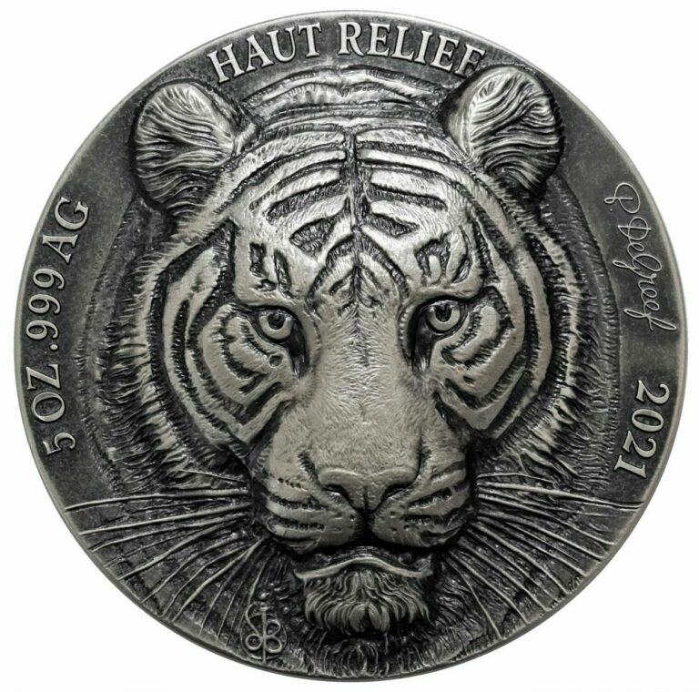 Read more about the article Ivory Coast 2021 – Big Five – Tiger – P. de Greef – 5000 Francs silver coin 5 oz