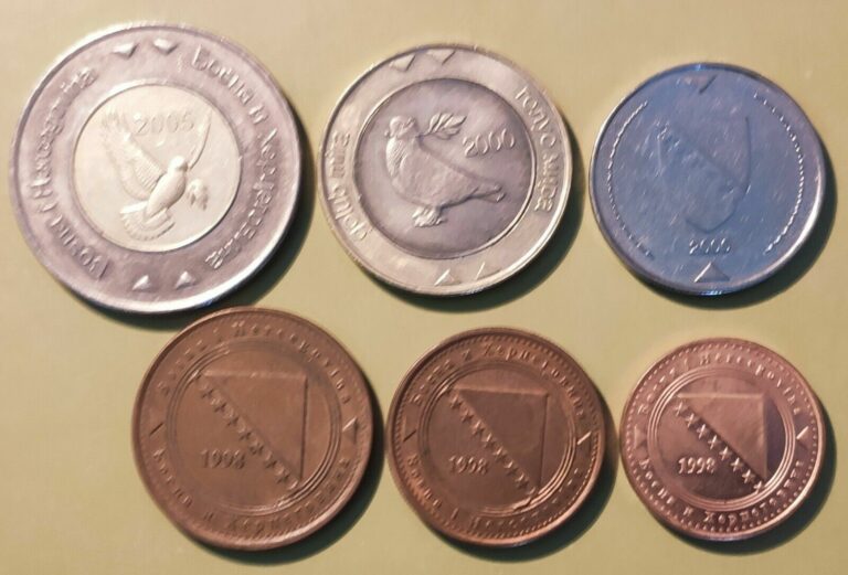 Read more about the article BOSNIA AND HERZEGOVINA 6 COIN  1998 – 2005  10 FENINGA – 5 MARKA. COLLECTIBLE