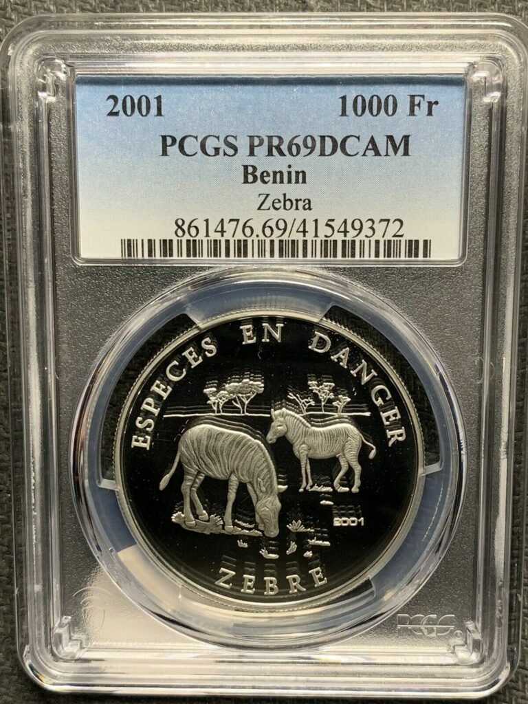 Read more about the article Benin 2001 1000 Francs / Zebra / PCGS PR69DCAM / Incredible Silver Proof!