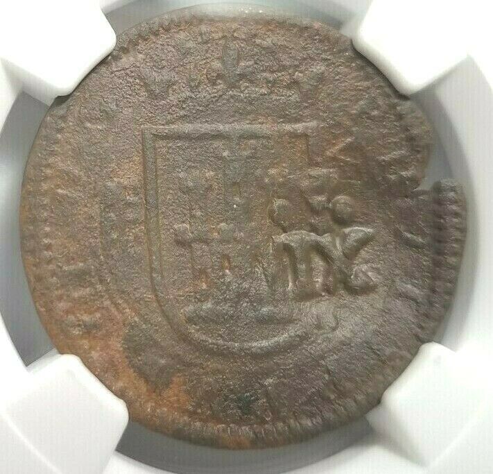 Read more about the article Philip IV Trujillo SPAIN 12 Maravedis NGC F Details “Pirate Cob” 12M Lion Castle