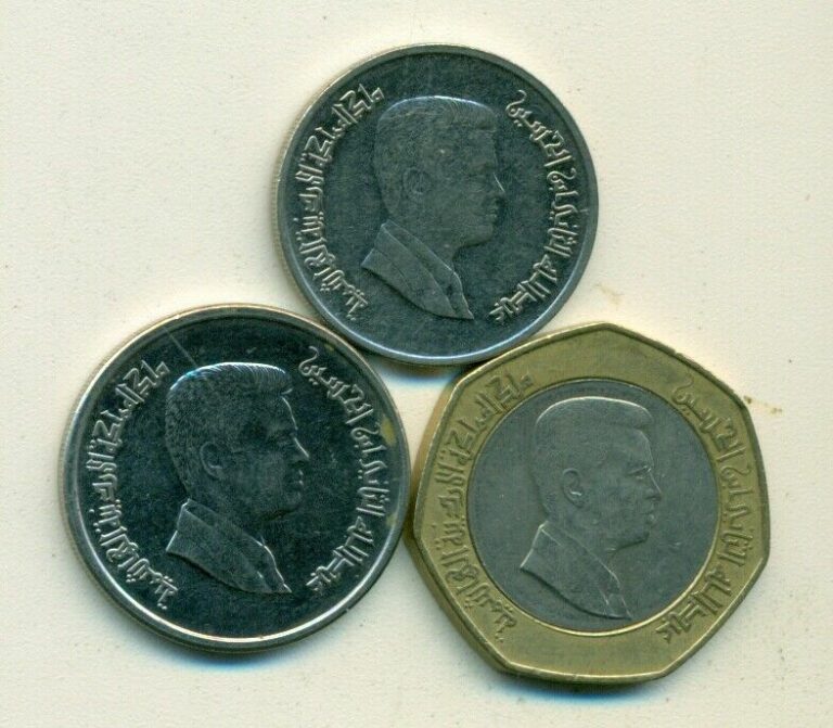 Read more about the article 3 COINS from JORDAN – 5 and 10 PIASTRES and BI-METAL 1/2 DINAR (ALL DATING 2008)