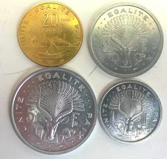 Read more about the article Djibouti 1977 Essai Set of 4 Coins  1 2 5 20 Francs Coin UNC