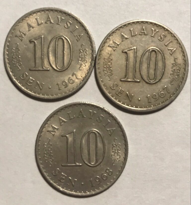 Read more about the article (3) Malaysia Coins: (2) 1967 10 Sen and (1) 1968 10 Sen  Parliament House W/Sun