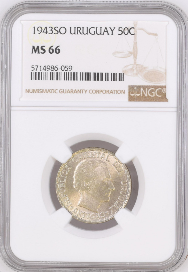 Read more about the article 1943 SO Uruguay Fifty (50) Centesimos NGC MS 66 Witter Coin