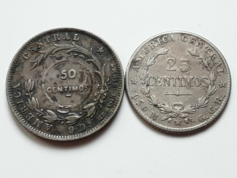 Read more about the article Costa Rica lot of 2 Silver Coins  1923 Countermark Silver  1924 25 Centimos