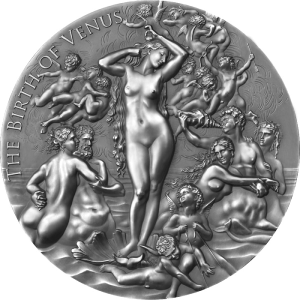 Read more about the article The Birth of Venus Celestial Beauty 2oz Antique finish Silver Coin Cameroon 2021