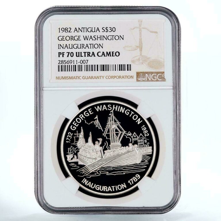 Read more about the article Antigua and Barbuda 30 $ Washington’s Inauguration PF 70 NGC silver coin 1982