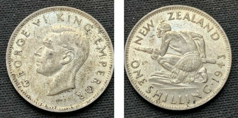 Read more about the article 1943 New Zealand 1 Shilling Coin UNC  500 Silver  ( 900K Minted )  D156