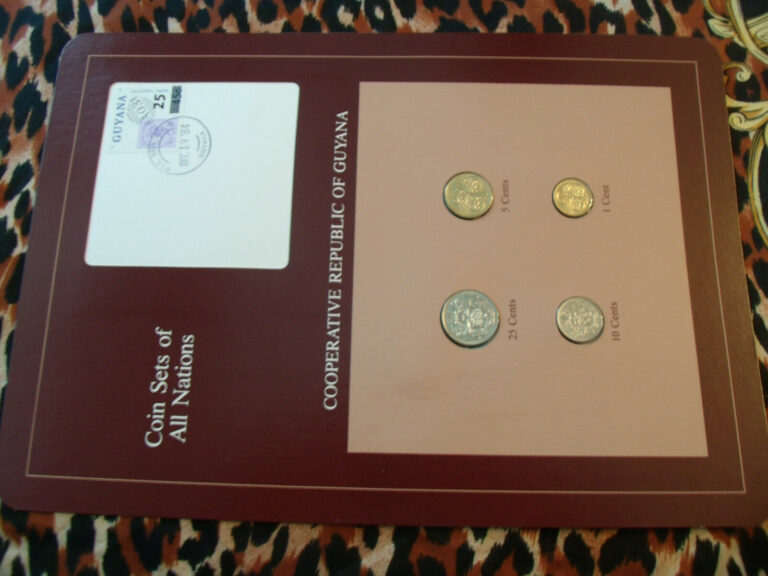 Read more about the article Coin Sets of All Nations Guyana wcard UNC 25 10 5 cents 1985 1 cent 1982 DEC1784
