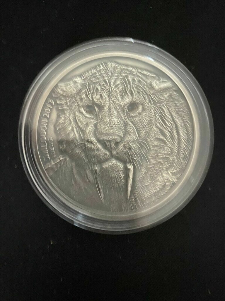 Read more about the article Burkina Faso  Saber Toothted Tiger (2013) 4oz silver coin (5000 CFA Francs)