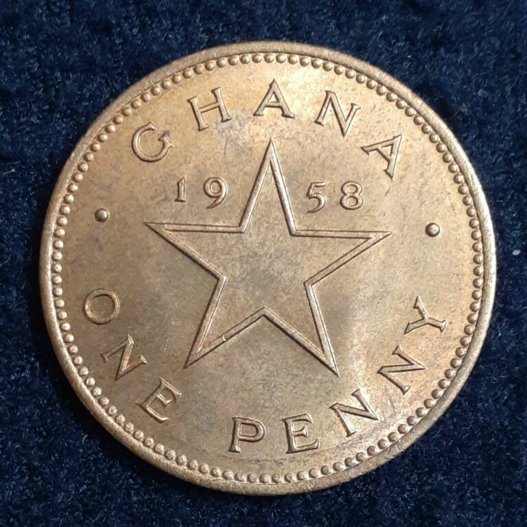 Read more about the article 1958 Ghana One Penny Portrait Kwame Nkrumah  Star 25.5mm coin