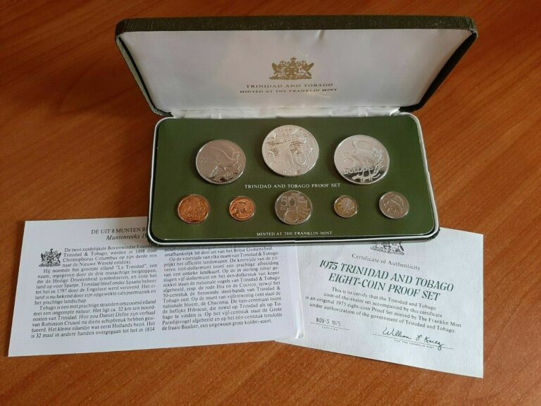 Read more about the article Trinidad and Tobago 1975 Proof Set w/ 2 silver coins by Franklin Mint: Cent – $10