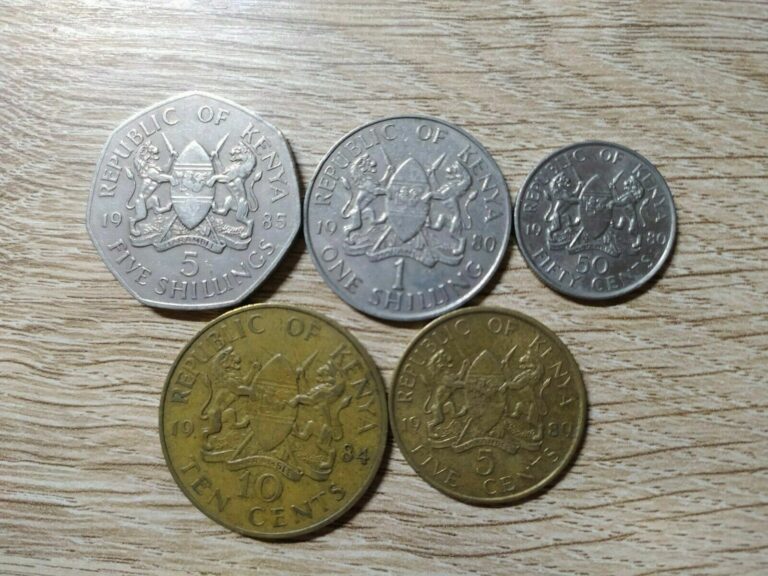 Read more about the article Kenya set of 5 coins 5+1 shilling 50+10+5 cents 1980-1989