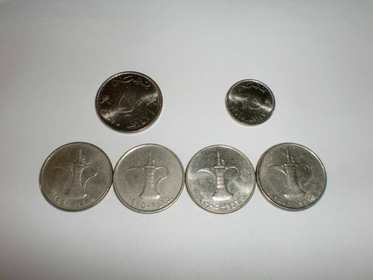 Read more about the article OMAN(2) and UAE(4) COINS LOT- 6 “25 and 50 BAISA”+UAE 4X1 DIRHAM COINS-1995-2010#5EF