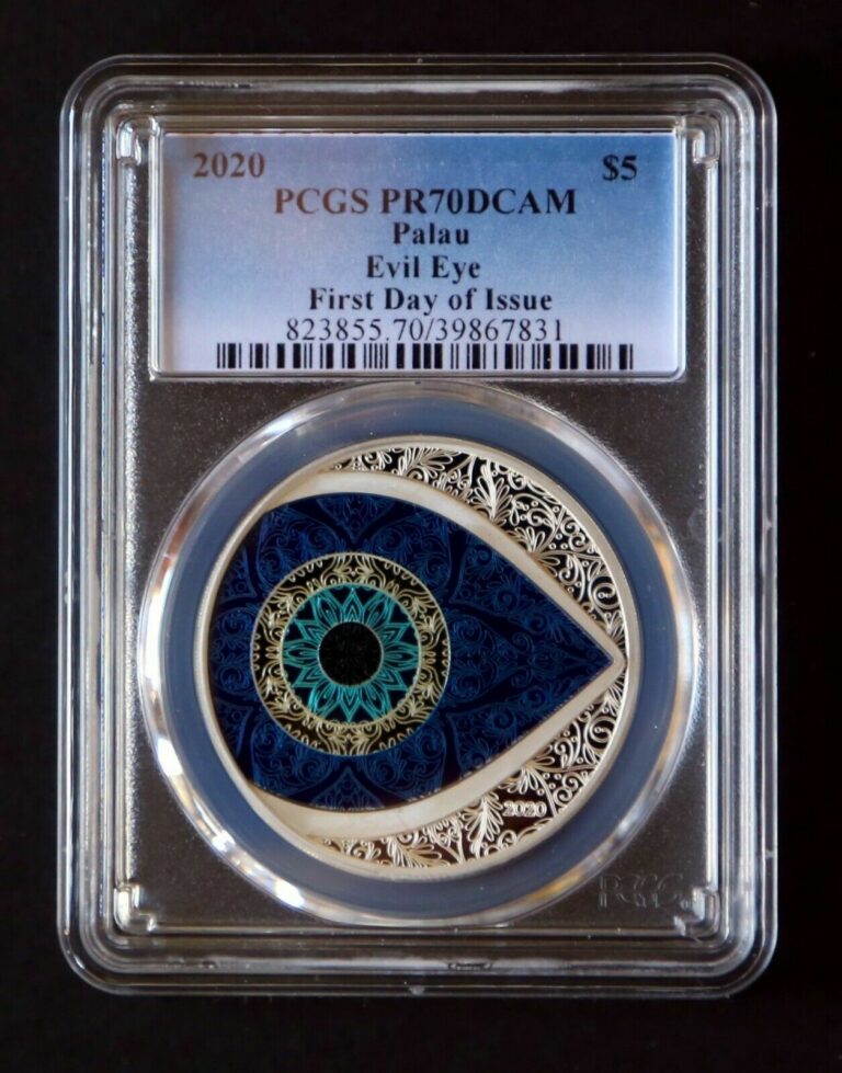 Read more about the article 2020 $5 Palau Evil Eye PCGS PR70 DCAM First Day Issue  COA
