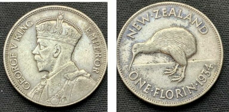 Read more about the article 1934 New Zealand 1 Florin Coin AU   .500 Silver   High grade World Coin   D166