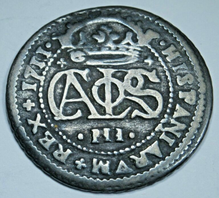 Read more about the article 1711 Spanish Silver 2 Reales Antique 1700s Colonial Two Bit Pirate Treasure Coin