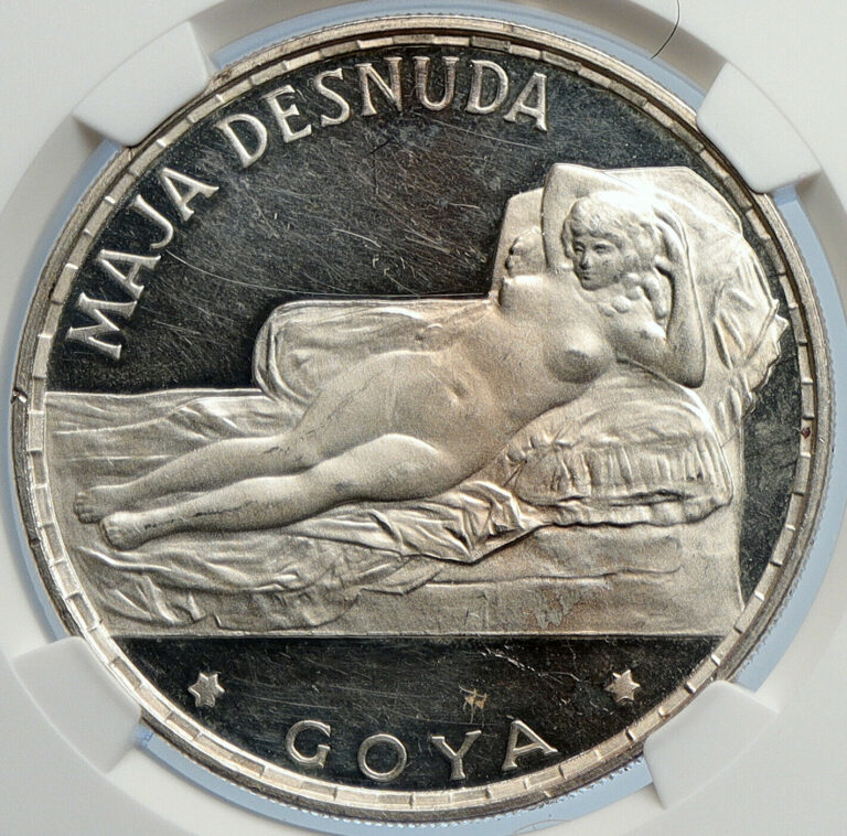 Read more about the article 1970 EQUATORIAL GUINEA Goya Maja Desnuda Proof Silver 100Peseta Coin NGC i105902