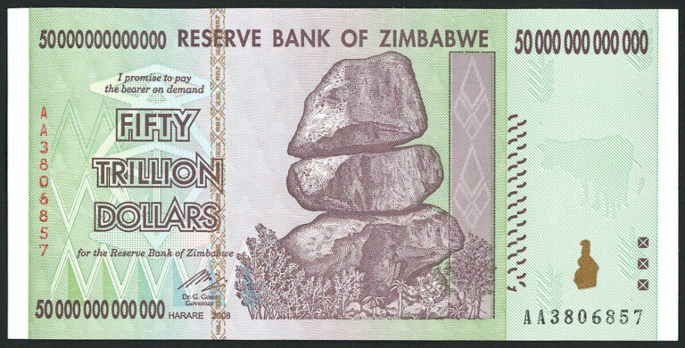 Read more about the article 50 TRILLION DOLLARS Uncirculated Banknote from Zimbabwe 2008 AA Series