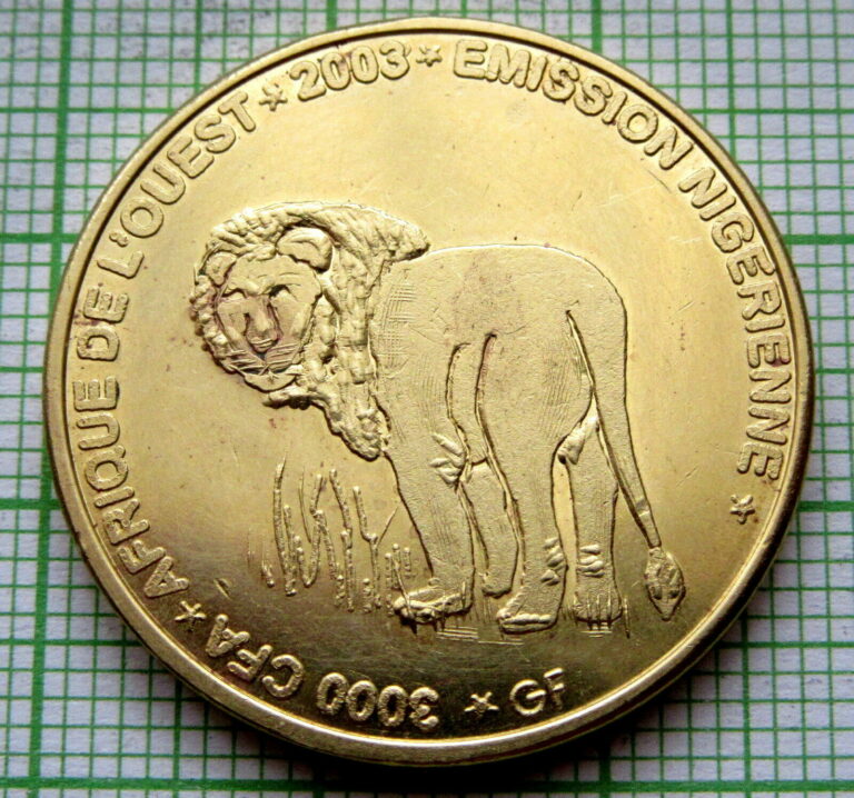 Read more about the article NIGER 2003 2 AFRICA or 3000 CFA COIN  LION  IDAO COINAGE