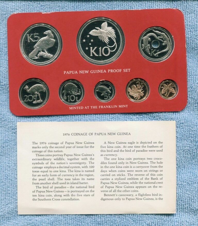 Read more about the article 1976 Papua New Guinea 8 Coin Proof Set inc Silver 10 and 5 Kina w/Box and COA T-33