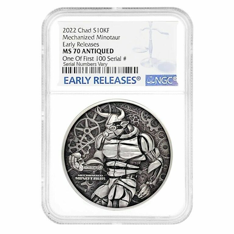 Read more about the article 2022 Chad 2 oz Silver Mechanized Minotaur Coin NGC MS 70 ER One of First 100