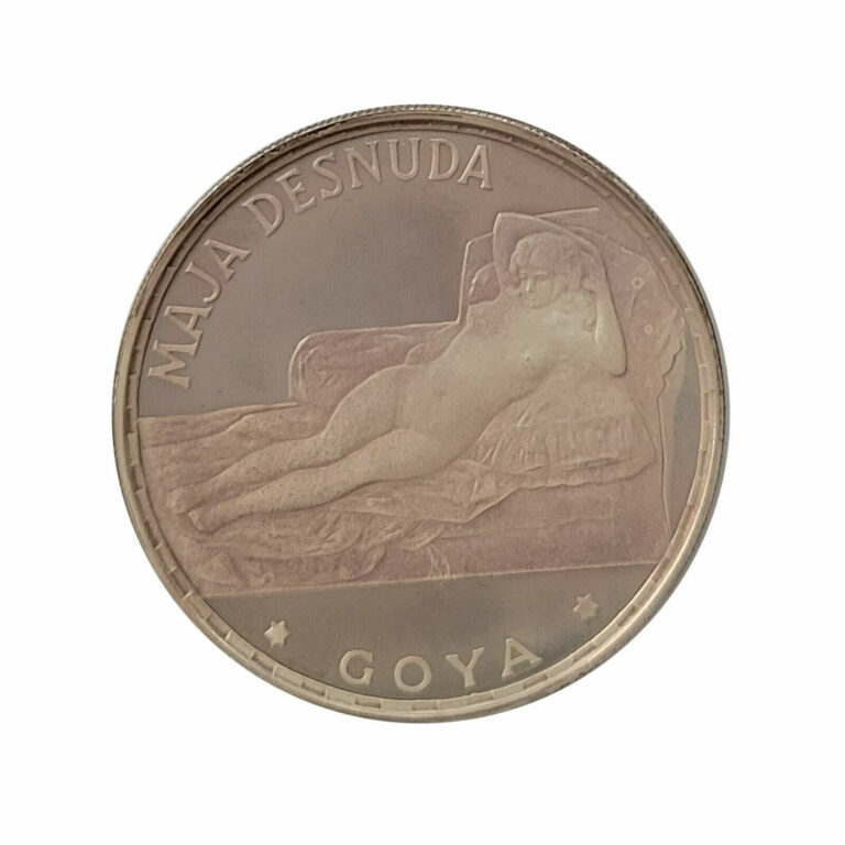 Read more about the article 1970 Equatorial Guinea Goya Maja Desnudas 100 Pesetas Proof .999% Silver Coin