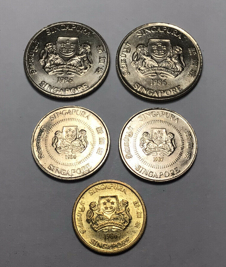Read more about the article Singapore lot of 5 Coins 5 10 and 20 Cents 1986 – 1987 Nice Condition