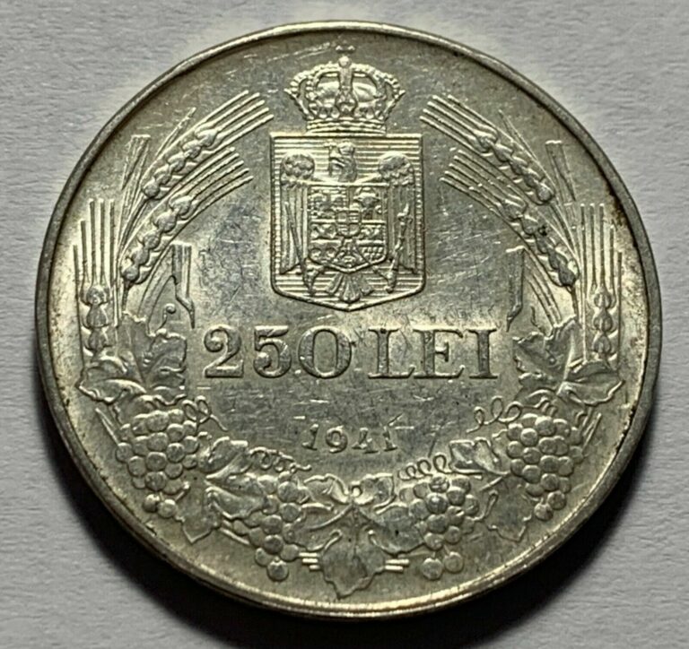 Read more about the article Romania 250 Lei 1941 TPT  Silver coin  a UNC  RARE! mint luster