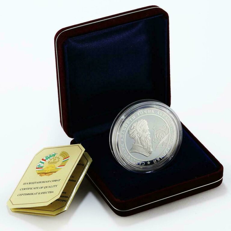 Read more about the article Tajikistan 5 somoni 1150th Anniversary Abuabdullo Rudaki proof silver coin 2008